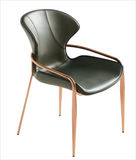 [Dining Chair] Wood vaneer frame +  PU，Mid Century Chairs with Curved Backrest for Vanity
