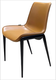 [Dining Chair] Gun color frame +  saddle leather & PU，Fashionable black dining chair kitchen chair