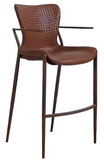 [Barstool] Wood vaneer frame + saddle leather & PU , Retro style Breathable Fabric Barstool with armrests