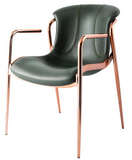 [Dining Chair] Rose gold frame +  saddle leather & PU，Luxury hotel style dining chair with armrests