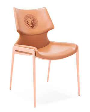 [Dining Chair] Gun color frame +  saddle leather & PU，Curved Design Sense Restaurant Luxury Light Dining Chair