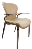 [Dining Chair] Gun color frame +  saddle leather & PU，Ergonomic Design with Back Support Dining Chair