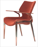 [Dining Chair] Wood vaneer frame +  PU，Vintage Brown Solid Wood Leg Fabric Upholstered Dining Chair
